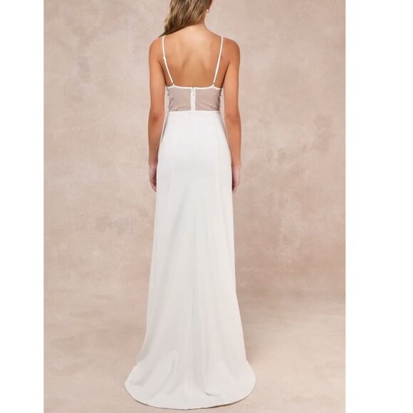 Lulus Euphoric Eloquence White Sheer Mesh Pearl Sleeveless Maxi Dress XS NWOT - Picture 2 of 5